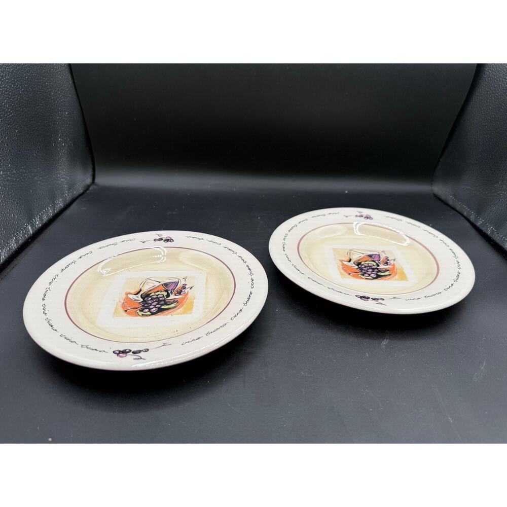 2 Stokes Sur La Table “Buono Vino” Wine Grapes Purple Salad Plates
